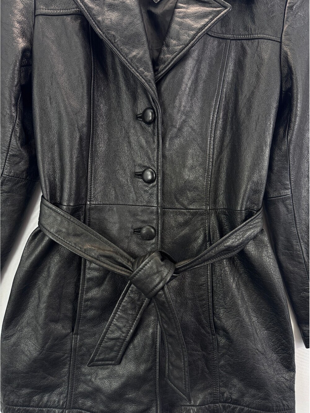 Vintage Jacqueline Ferrar Classic Luxury Leather Belted Jacket Small Black 90s - Picture 4 of 11
